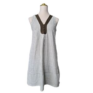 Pomander Place Striped Linen Blend Sleeveless Tunic Dress Sz S Coastal Lagenlook